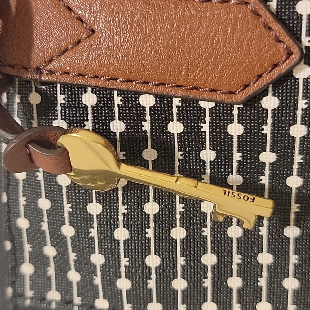 Fossil Vegan Leather Handbag Black Dotted Tote - Picture 10 of 11